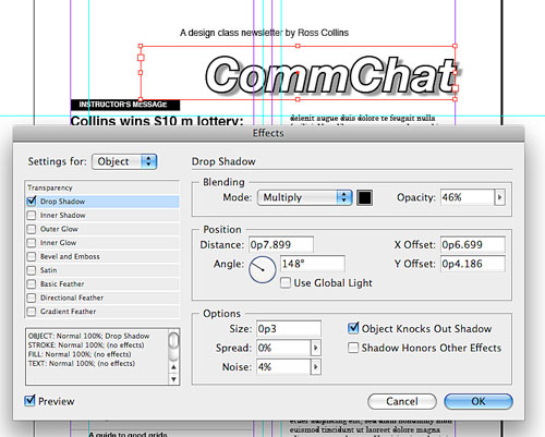Drop shadow dialogue box.